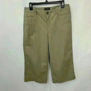Eddie Bauer Womens Size 6 Tan Khaki Capri Wide Leg Pants Embroidered Accents